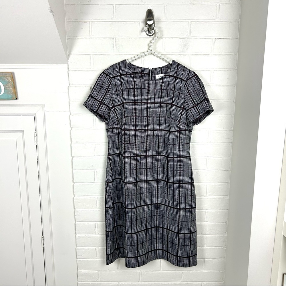 Calvin Klein Plaid Stretch Knit Short Sleeve Dress Size 8
